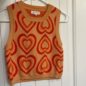 L.A. Hearts cropped sweater vest, size small, orange and red hearts